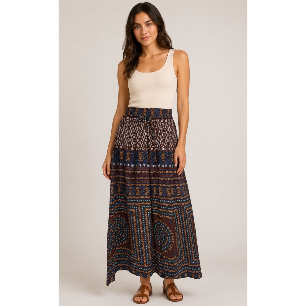 Vintage Summit of Boston Maxi Skirt Womens 16 Brown Tribal Print Cotton